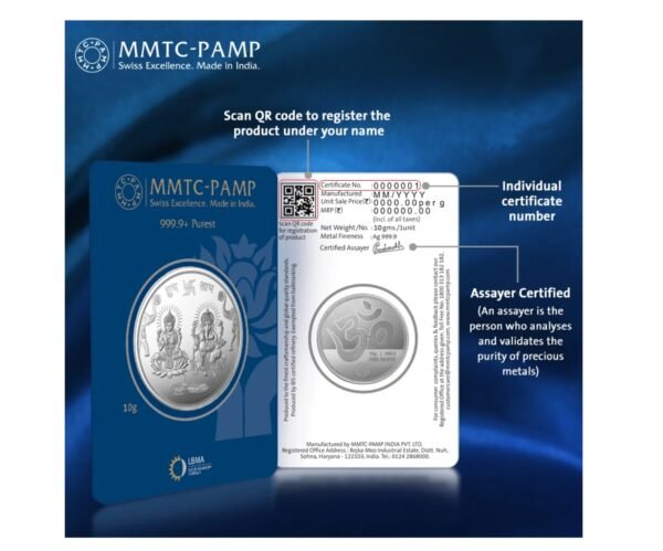 10 gm Silver 999.9 Minted Coin Ganesh Laxmi (New) Certicard QR - Image 3