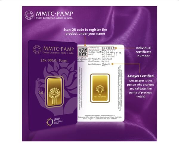 1 gm Gold 999.9 Minted Bar Lotus Certicard QR - Image 4