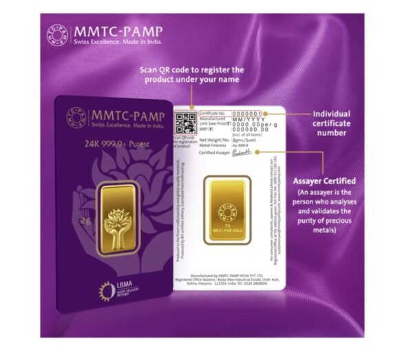 2 gm Gold 999.9 Minted Bar Lotus Certicard QR - Image 4