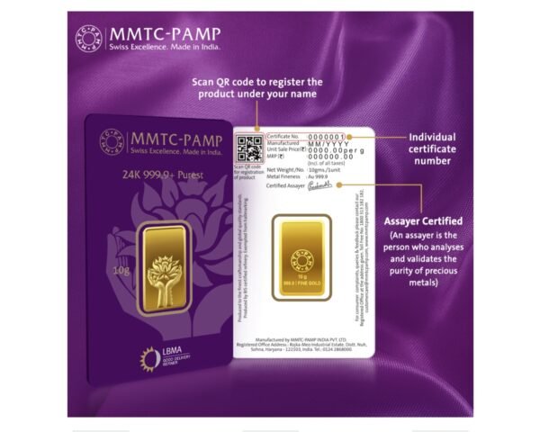 10 gm Gold 999.9 Minted Bar Lotus Certicard (923) - Image 4