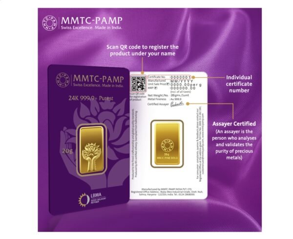 20 gm Gold 999.9 Minted Bar Lotus Certicard (723) - Image 4