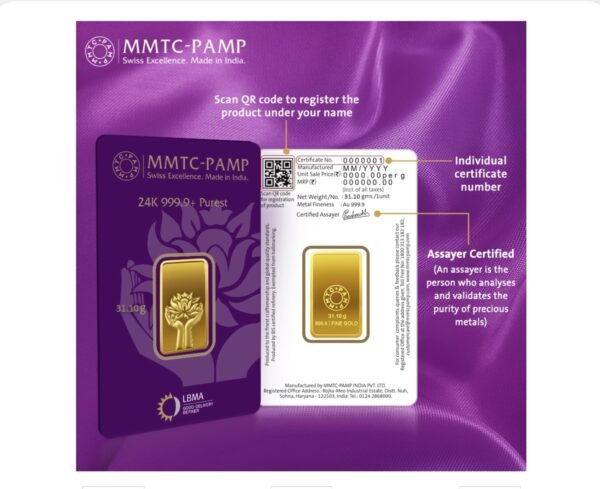 31.10 gm Gold 999.9 Minted Bar Lotus Certicard QR - Image 4