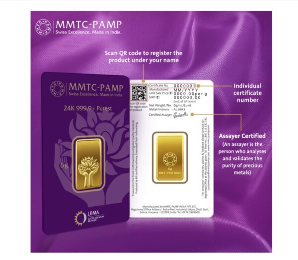 5 gm Gold 999.9 Minted Bar Lotus Certicard QR - Image 4